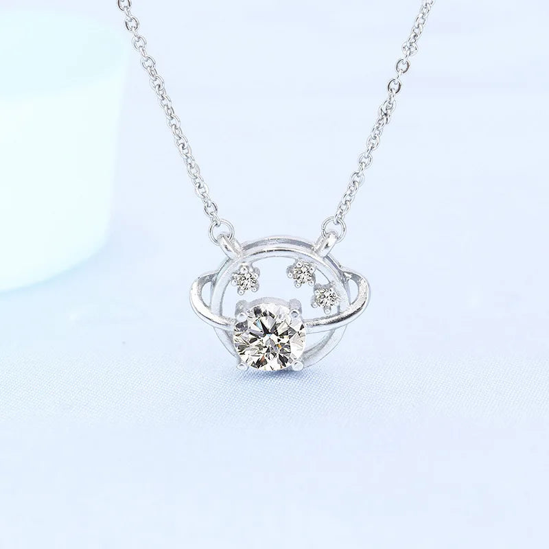 NEW 925 Sterling Silver Necklace For Women Round Pendent Sparkling Pave CZ Necklace Fashion Anniversary Birthday Jewelry Gifts