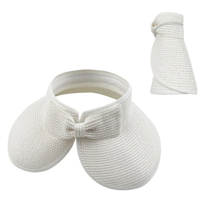 New Women Summer Visors Hat Foldable Wide Large Brim Bowknot Empty Top Straw Hats  chapeau femme Beach UV Protection Caps