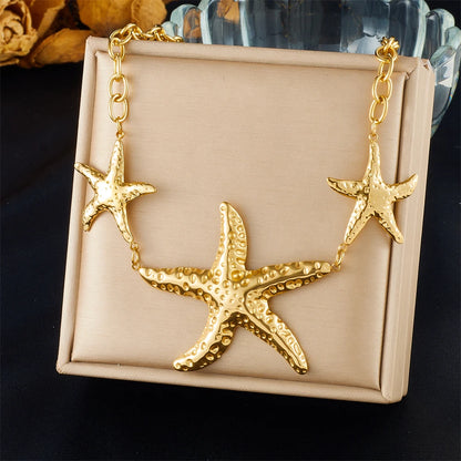 316 Stainless Steel Ocean Holiday Hammered Starfish Necklace For Women New Fashion Neck Chain Jewelry Vacation Gift