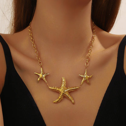 316 Stainless Steel Ocean Holiday Hammered Starfish Necklace For Women New Fashion Neck Chain Jewelry Vacation Gift