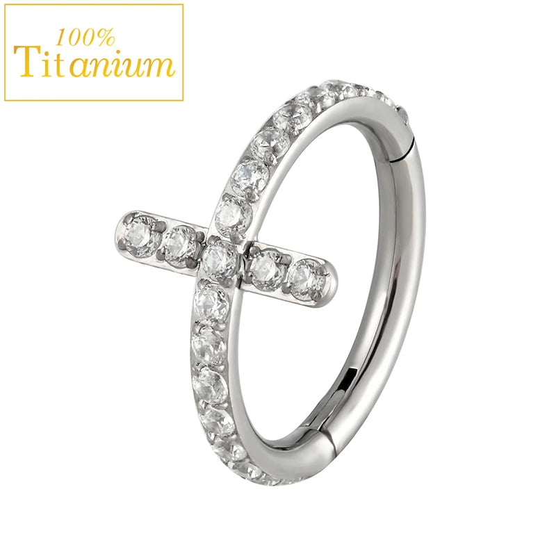 G23 Titanium Daith Helix Piercing Earrings Nasal Septum Clicker Hoop Zircon Nose Rings Cartilage Tragus Percing Body Jewelry 16G