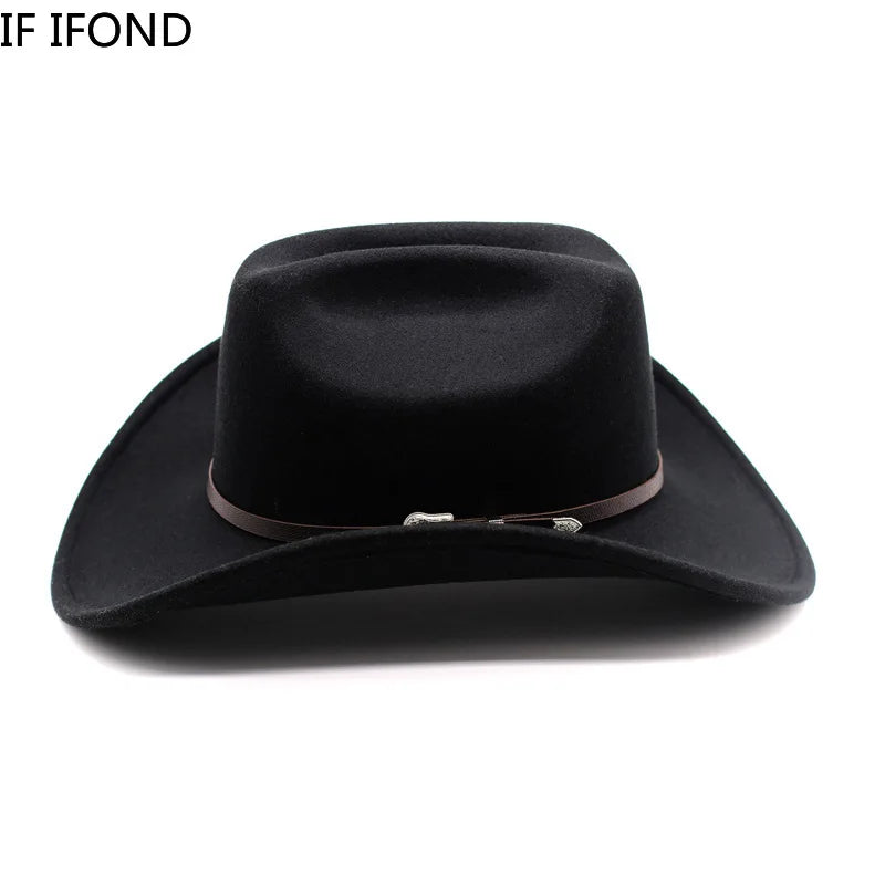 Vintage Western Cowboy Hat For Men's Gentleman Lady Jazz Cowgirl With Leather Wide Brim Cloche Church Sombrero Hombre Caps