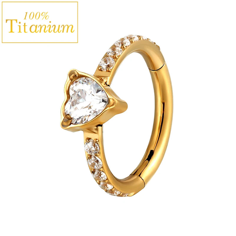 G23 Titanium Daith Helix Piercing Earrings Nasal Septum Clicker Hoop Zircon Nose Rings Cartilage Tragus Percing Body Jewelry 16G