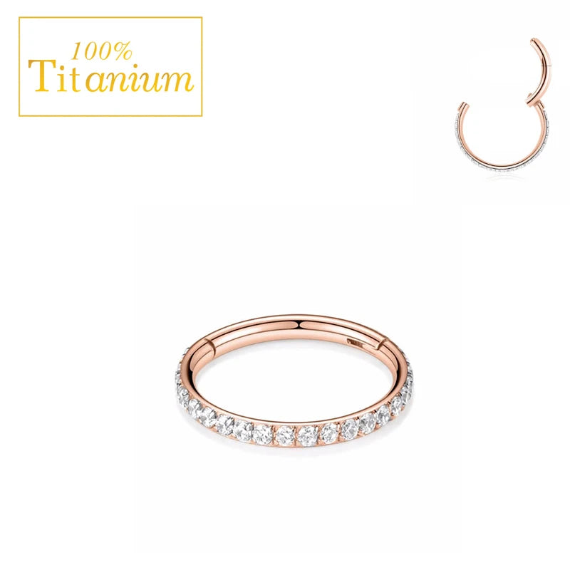 G23 Titanium Daith Helix Piercing Earrings Nasal Septum Clicker Hoop Zircon Nose Rings Cartilage Tragus Percing Body Jewelry 16G
