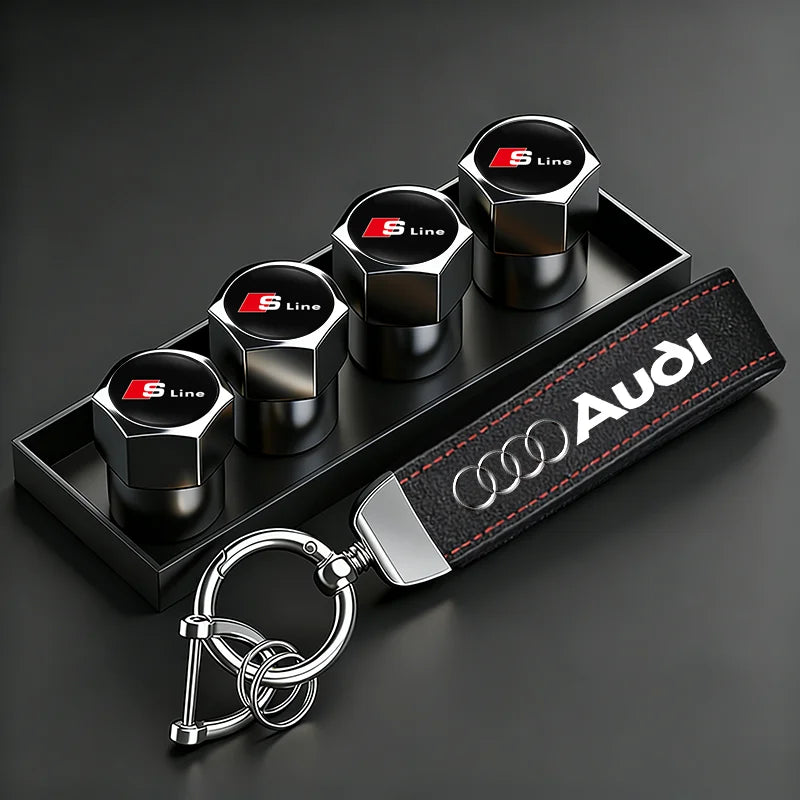 Audi Car Tire Wheel Valve Caps Cover/Car Key Chain Ring Keychain For Audi Sline A1 A2 A3 A4 A5 A6 A7 A8 Q1 Q2 Q3 Q4 Q5 Q6 Q7 Q8