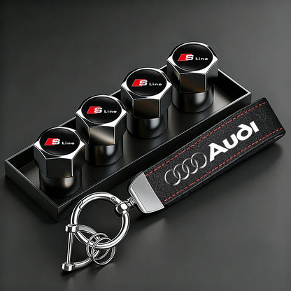Audi Car Tire Wheel Valve Caps Cover/Car Key Chain Ring Keychain For Audi Sline A1 A2 A3 A4 A5 A6 A7 A8 Q1 Q2 Q3 Q4 Q5 Q6 Q7 Q8