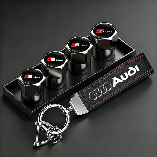 Audi Car Tire Wheel Valve Caps Cover/Car Key Chain Ring Keychain For Audi Sline A1 A2 A3 A4 A5 A6 A7 A8 Q1 Q2 Q3 Q4 Q5 Q6 Q7 Q8