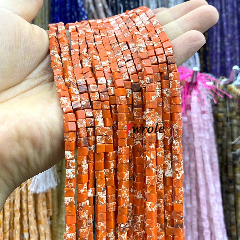 4x4mm Square Natural Stone Green Phoenix Jasper Loose Spacer Beads for Jewelry Making Diy Earrings Bracelet Charms Accessories
