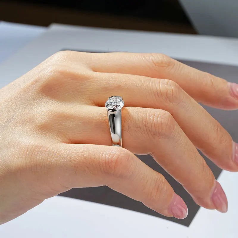 OXTAO D VVS1 8mm 2ct Moissanite Diamond Solitiare Rings Female Jewelry Real S925 Silver Engagement Wedding Band Bezel Setting