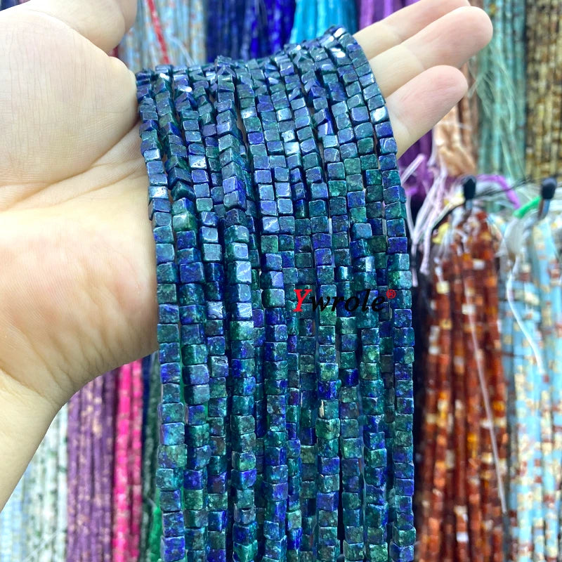4x4mm Square Natural Stone Green Phoenix Jasper Loose Spacer Beads for Jewelry Making Diy Earrings Bracelet Charms Accessories