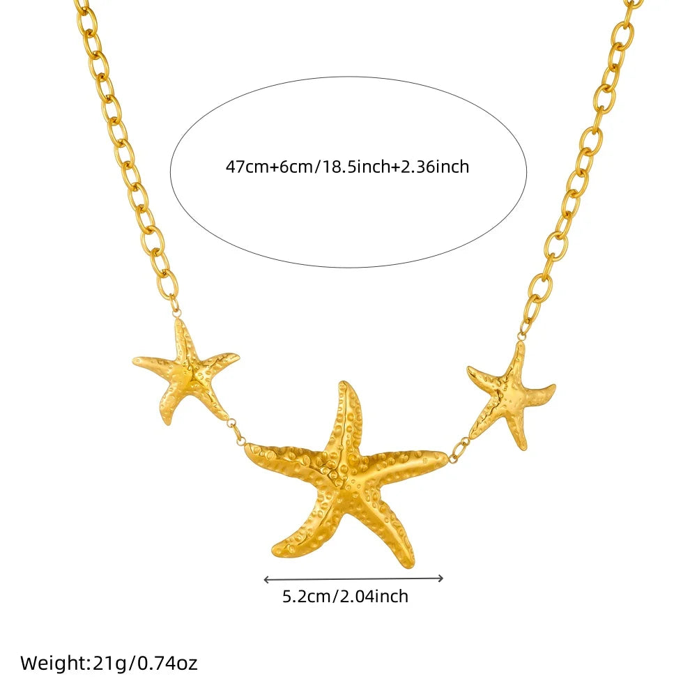 316 Stainless Steel Ocean Holiday Hammered Starfish Necklace For Women New Fashion Neck Chain Jewelry Vacation Gift