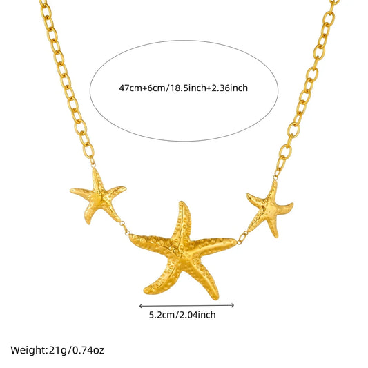 316 Stainless Steel Ocean Holiday Hammered Starfish Necklace For Women New Fashion Neck Chain Jewelry Vacation Gift
