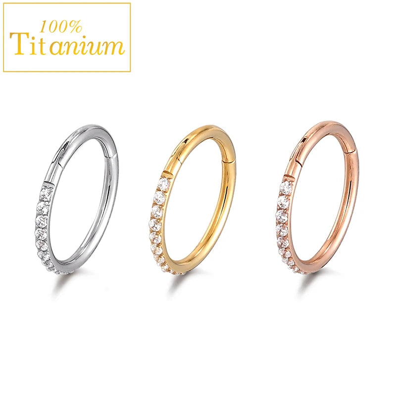 G23 Titanium Daith Helix Piercing Earrings Nasal Septum Clicker Hoop Zircon Nose Rings Cartilage Tragus Percing Body Jewelry 16G