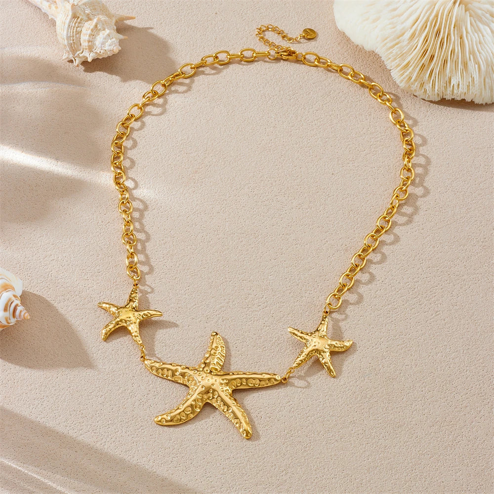316 Stainless Steel Ocean Holiday Hammered Starfish Necklace For Women New Fashion Neck Chain Jewelry Vacation Gift