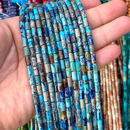 4x9mm Square Cylinder Natural Stone Sea Sediment Jasper Turquoise Spacer Beads for Jewelry Making Diy Bracelets Accessories