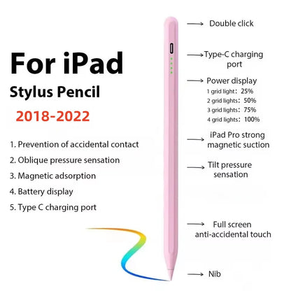 Palm Rejection iPad Stylus Pen with LED Battery Indicator Compatible with 2018-2023 Apple iPad Alternative to Apple Pencil