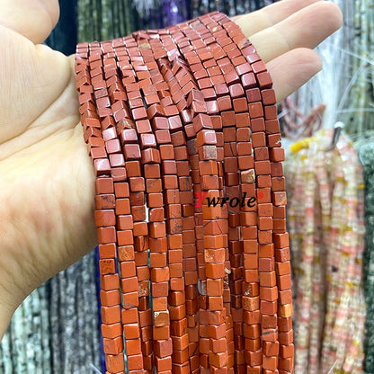 4x4mm Square Natural Stone Green Phoenix Jasper Loose Spacer Beads for Jewelry Making Diy Earrings Bracelet Charms Accessories