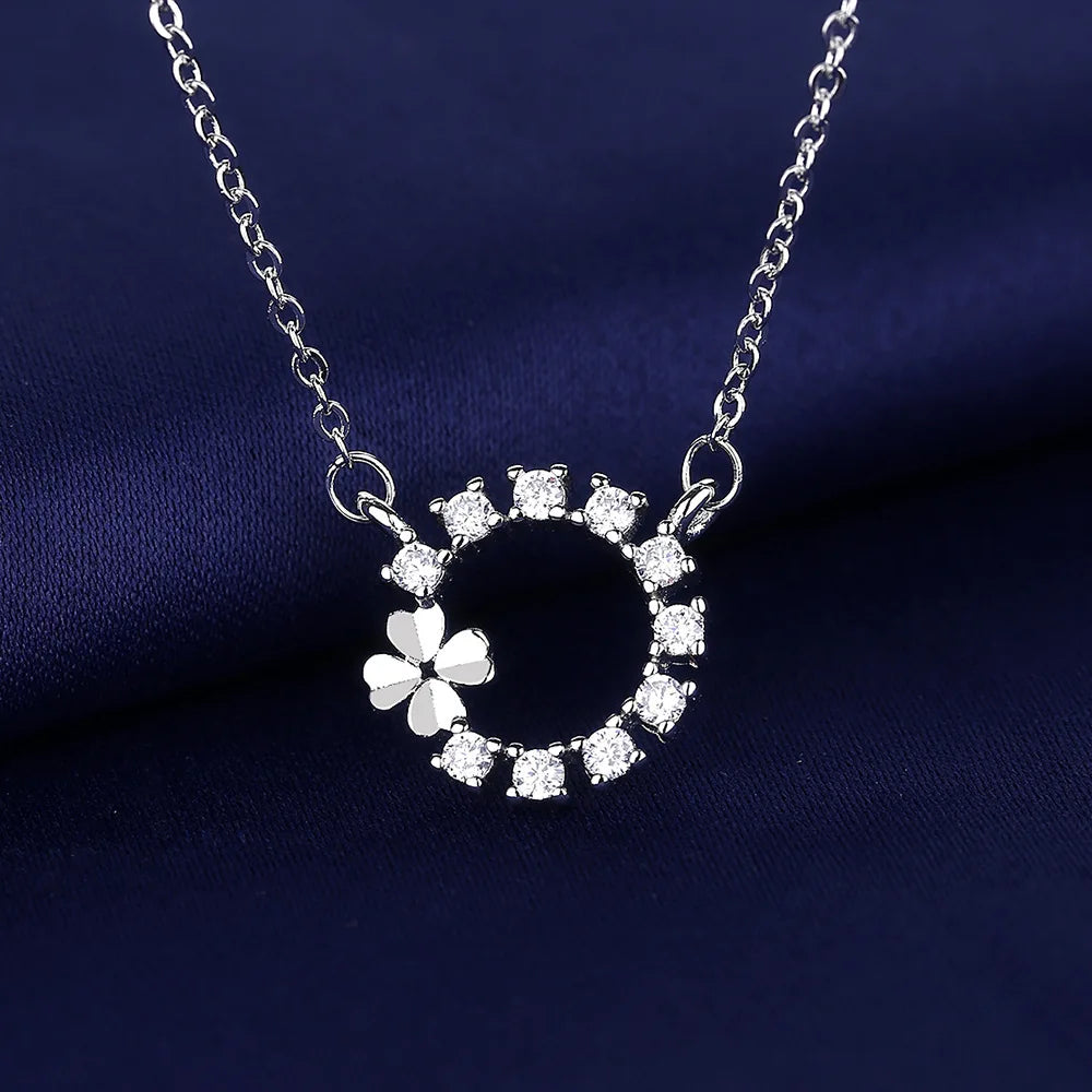 NEW 925 Sterling Silver Necklace For Women Round Pendent Sparkling Pave CZ Necklace Fashion Anniversary Birthday Jewelry Gifts