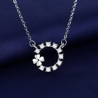 NEW 925 Sterling Silver Necklace For Women Round Pendent Sparkling Pave CZ Necklace Fashion Anniversary Birthday Jewelry Gifts