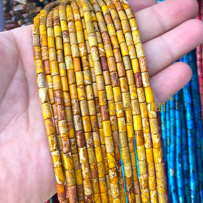 4x9mm Square Cylinder Natural Stone Sea Sediment Jasper Turquoise Spacer Beads for Jewelry Making Diy Bracelets Accessories