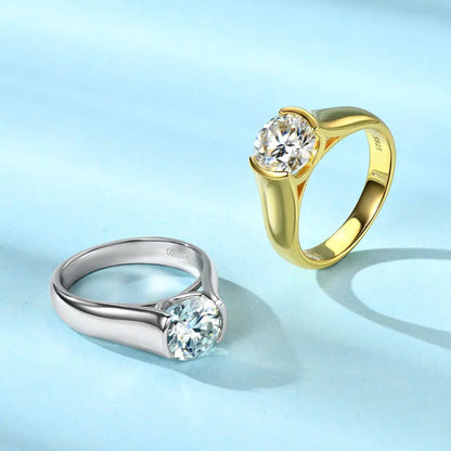OXTAO D VVS1 8mm 2ct Moissanite Diamond Solitiare Rings Female Jewelry Real S925 Silver Engagement Wedding Band Bezel Setting