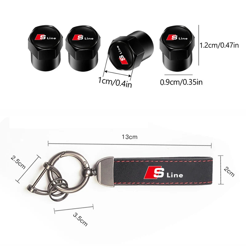 Audi Car Tire Wheel Valve Caps Cover/Car Key Chain Ring Keychain For Audi Sline A1 A2 A3 A4 A5 A6 A7 A8 Q1 Q2 Q3 Q4 Q5 Q6 Q7 Q8