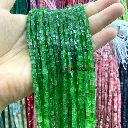 4x4mm Square Natural Stone Green Phoenix Jasper Loose Spacer Beads for Jewelry Making Diy Earrings Bracelet Charms Accessories