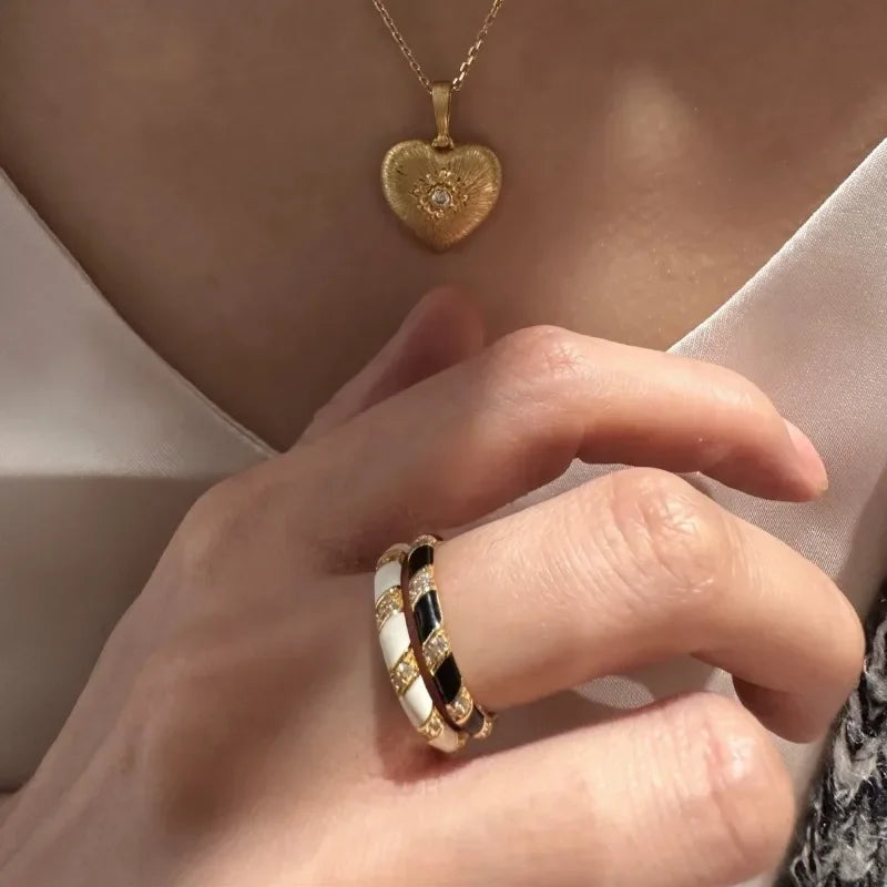 Exquisite Black Agate Vinatge Style Fine Jewelry Luxury Daily rings Couple Style Stacked Ring Engagement Wedding Opening