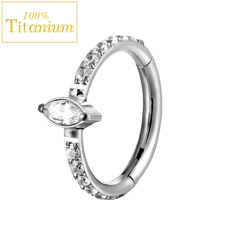 G23 Titanium Daith Helix Piercing Earrings Nasal Septum Clicker Hoop Zircon Nose Rings Cartilage Tragus Percing Body Jewelry 16G