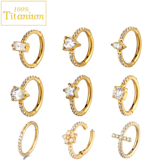 G23 Titanium Daith Helix Piercing Earrings Nasal Septum Clicker Hoop Zircon Nose Rings Cartilage Tragus Percing Body Jewelry 16G