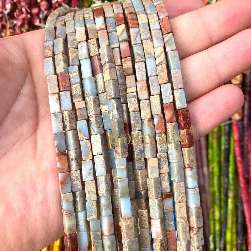 4x9mm Square Cylinder Natural Stone Sea Sediment Jasper Turquoise Spacer Beads for Jewelry Making Diy Bracelets Accessories