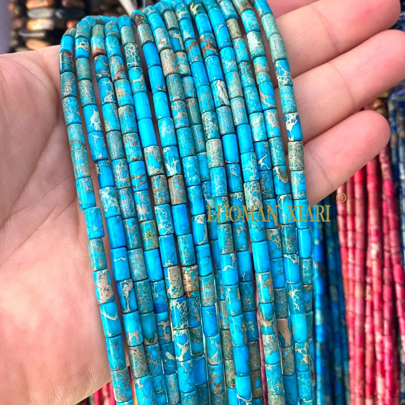 4x9mm Square Cylinder Natural Stone Sea Sediment Jasper Turquoise Spacer Beads for Jewelry Making Diy Bracelets Accessories