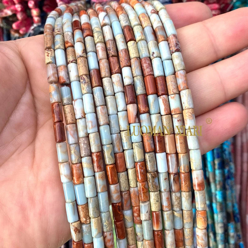 4x9mm Square Cylinder Natural Stone Sea Sediment Jasper Turquoise Spacer Beads for Jewelry Making Diy Bracelets Accessories