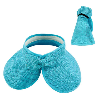 New Women Summer Visors Hat Foldable Wide Large Brim Bowknot Empty Top Straw Hats  chapeau femme Beach UV Protection Caps