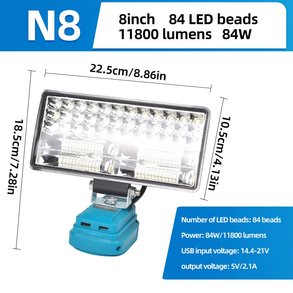 LED Work Light for Makita  portable Flood Light with USB Port, Lighting Spotlight Suitable for Makita 18V Battery BL1840 BL1850