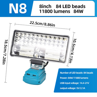 LED Work Light for Makita  portable Flood Light with USB Port, Lighting Spotlight Suitable for Makita 18V Battery BL1840 BL1850