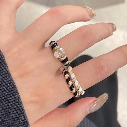 Exquisite Black Agate Vinatge Style Fine Jewelry Luxury Daily rings Couple Style Stacked Ring Engagement Wedding Opening