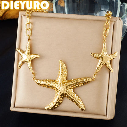 316 Stainless Steel Ocean Holiday Hammered Starfish Necklace For Women New Fashion Neck Chain Jewelry Vacation Gift