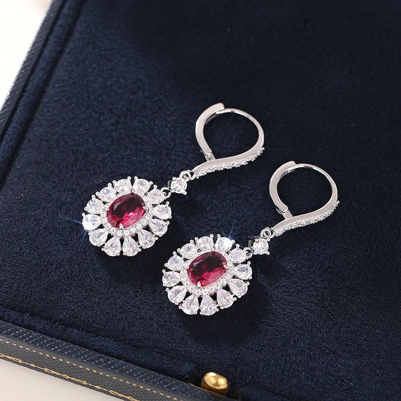 2026 New European and American Earrings Women's Elliptical Flower Inlaid with Zircon Decoration Sunflower Light Luxury Jewelry