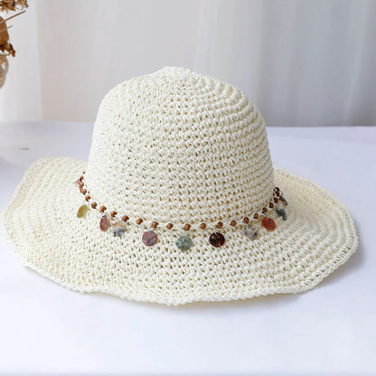 Girl New fashion Style bucket hat Multicolor Foldable Sun Crochet Hat For Beach, Travel And Vacation handmade straw hat