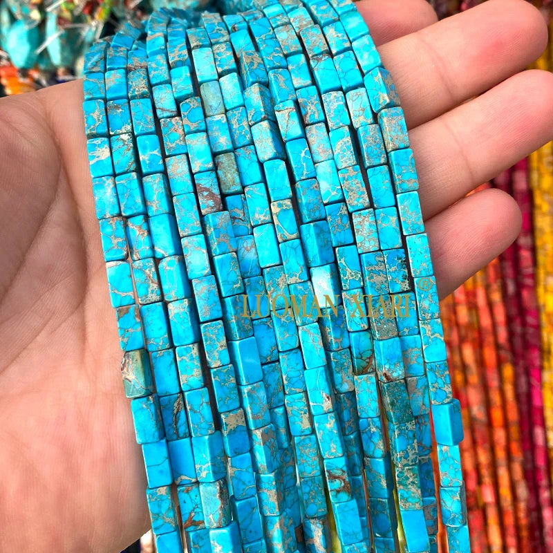 4x9mm Square Cylinder Natural Stone Sea Sediment Jasper Turquoise Spacer Beads for Jewelry Making Diy Bracelets Accessories