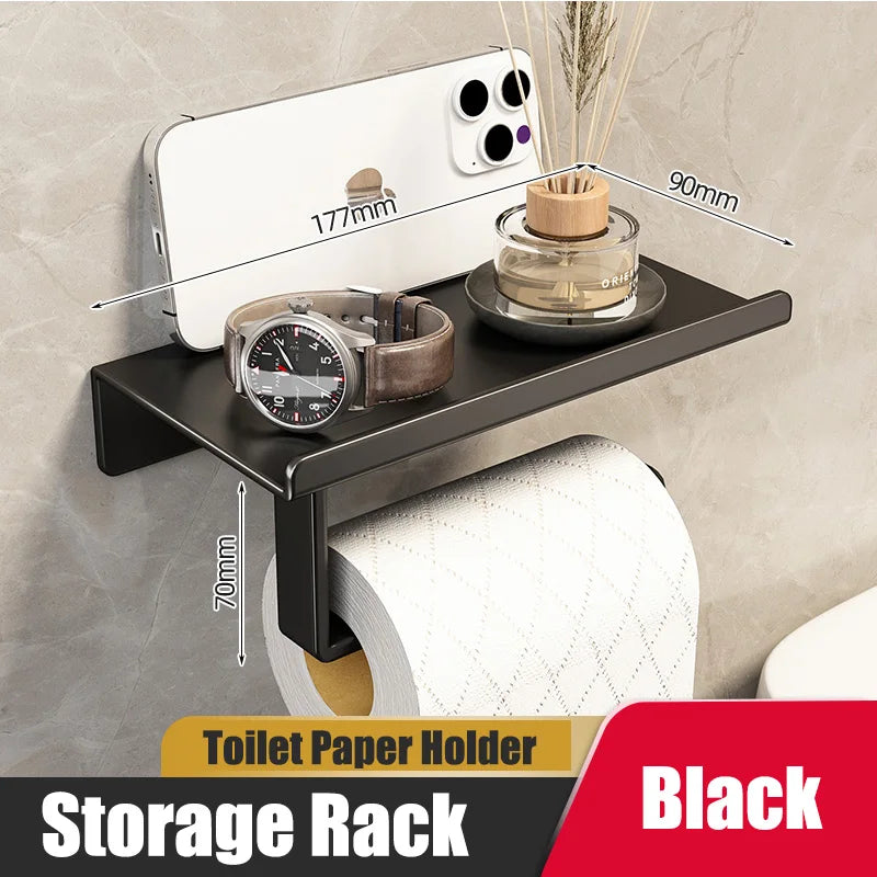 Stainless Steel Bathroom Paper Holder Wall Mount  Toilet Roll Stand WC Paper Towel Holder with Phone Slot for Home Us