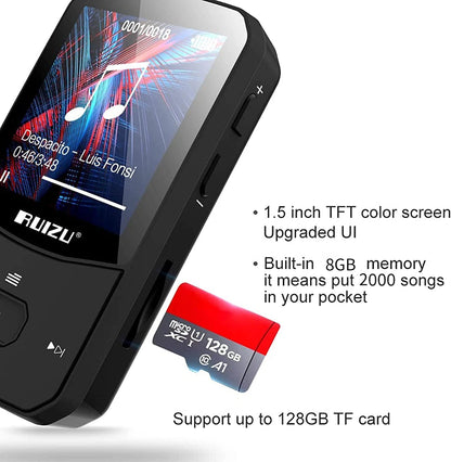 RUIZU X52 Sport Bluetooth MP3 Player Portable Clip Mini Music Walkman With Screen Support FM,Recording,Clock,Pedometer Radio