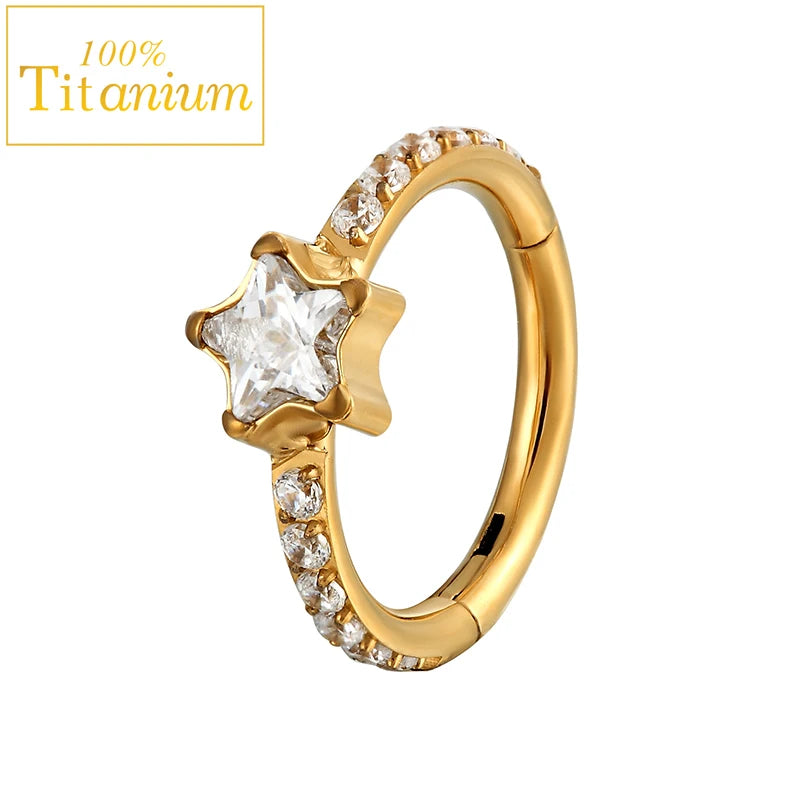 G23 Titanium Daith Helix Piercing Earrings Nasal Septum Clicker Hoop Zircon Nose Rings Cartilage Tragus Percing Body Jewelry 16G