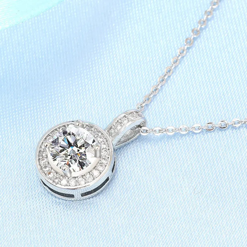 NEW 925 Sterling Silver Necklace For Women Round Pendent Sparkling Pave CZ Necklace Fashion Anniversary Birthday Jewelry Gifts