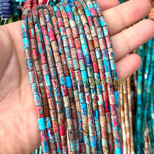 4x9mm Square Cylinder Natural Stone Sea Sediment Jasper Turquoise Spacer Beads for Jewelry Making Diy Bracelets Accessories