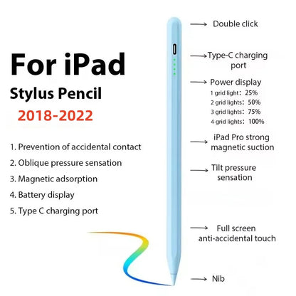 Palm Rejection iPad Stylus Pen with LED Battery Indicator Compatible with 2018-2023 Apple iPad Alternative to Apple Pencil