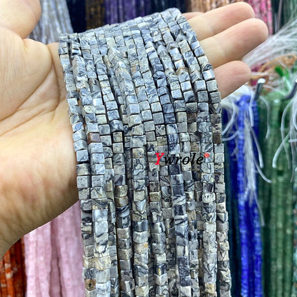 4x4mm Square Natural Stone Green Phoenix Jasper Loose Spacer Beads for Jewelry Making Diy Earrings Bracelet Charms Accessories