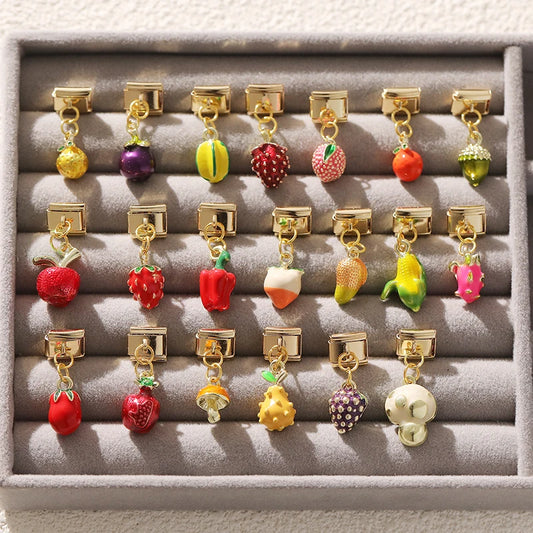 Fresh Fruits Strawberry Orange Peach Mango Pomegranate Golden Pendant Italian Charm Links Fit 9mm Bracelet DIY Making Gifts