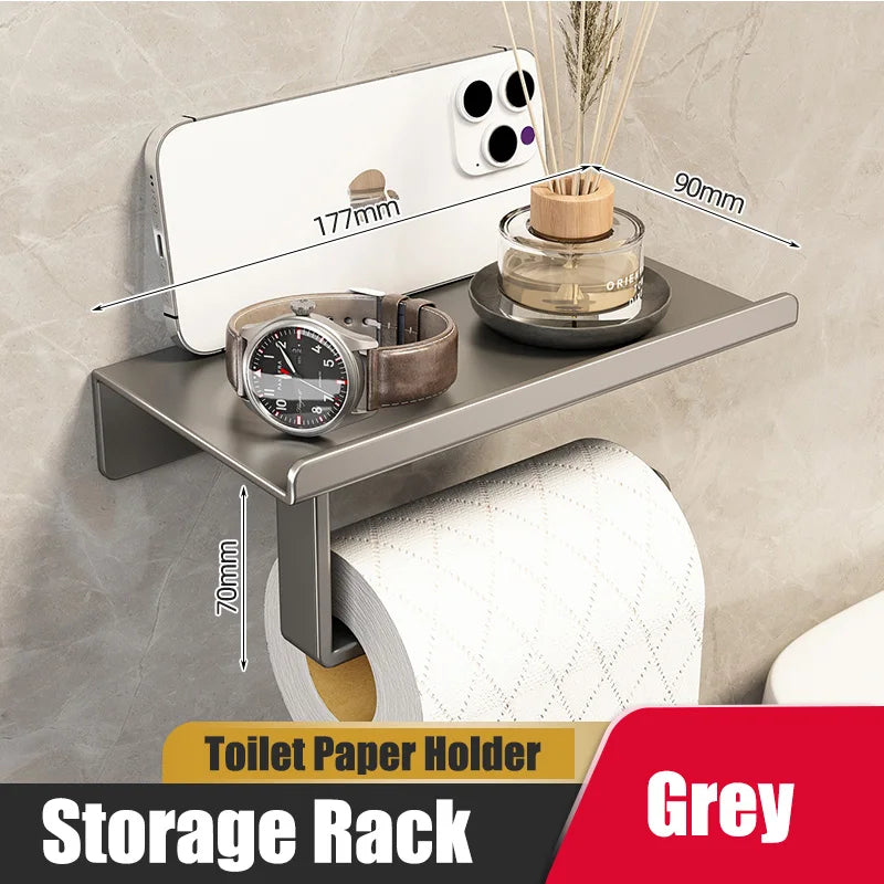 Stainless Steel Bathroom Paper Holder Wall Mount  Toilet Roll Stand WC Paper Towel Holder with Phone Slot for Home Us